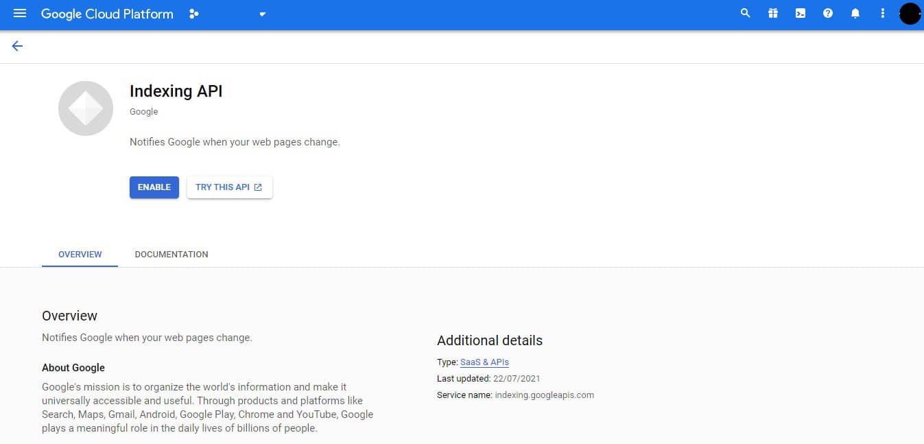 Indexing api